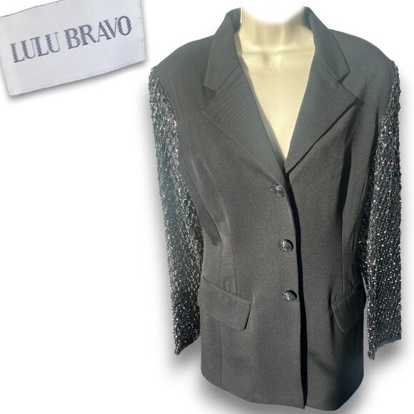 NWOT, Vintage Lulu Bravo Blazer, Iridescent Beaded Sleeves, Sz 12  - Picture 2 of 16